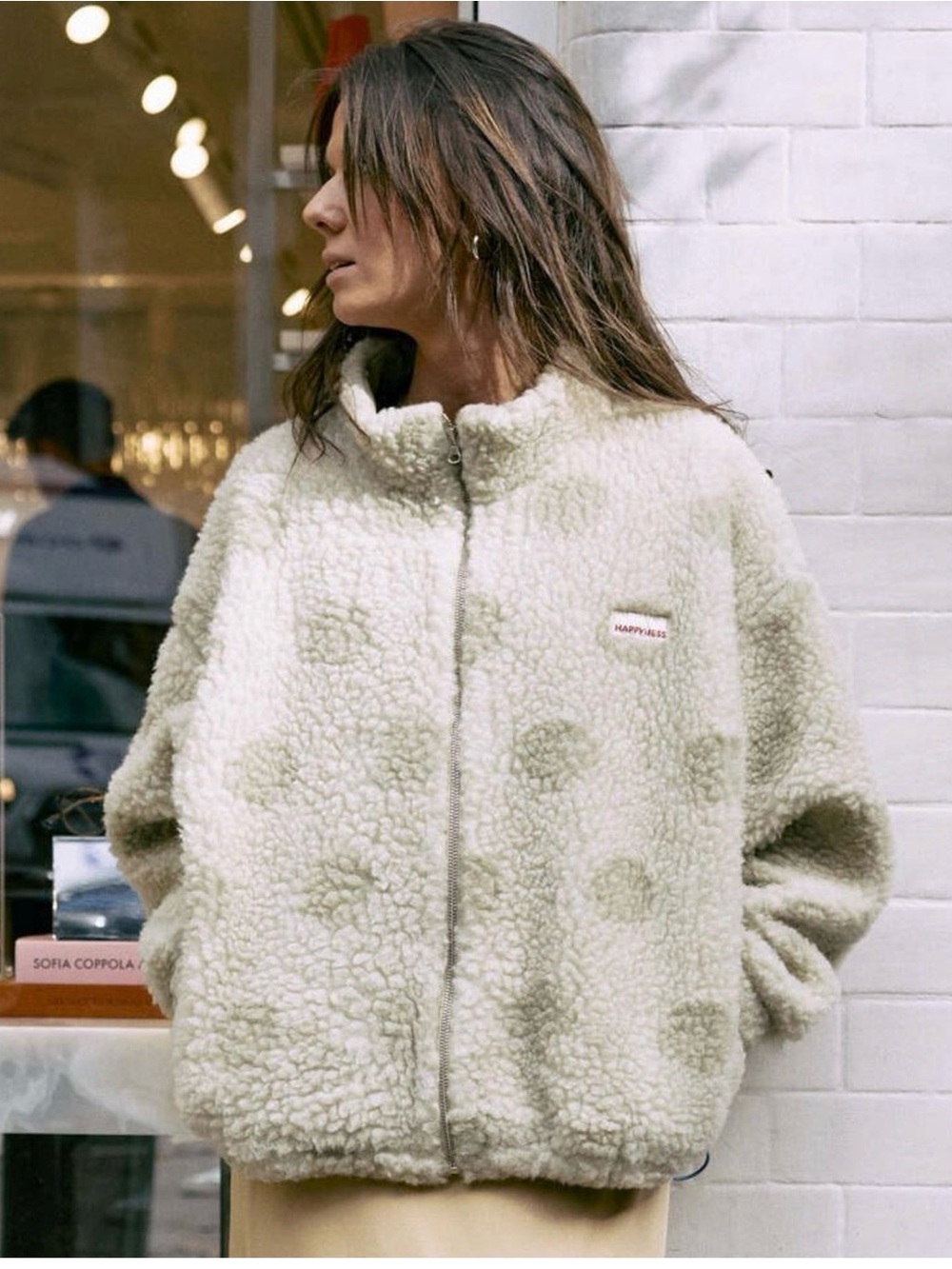 Happymess wool bomber polka dot fleece jacket
